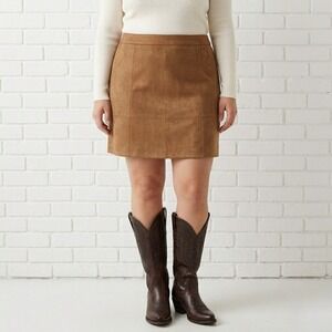 Reitmans Faux Suede Skirt Womens 14P‎ Brown Mini Western Boho Cowgirl Vegan NEW